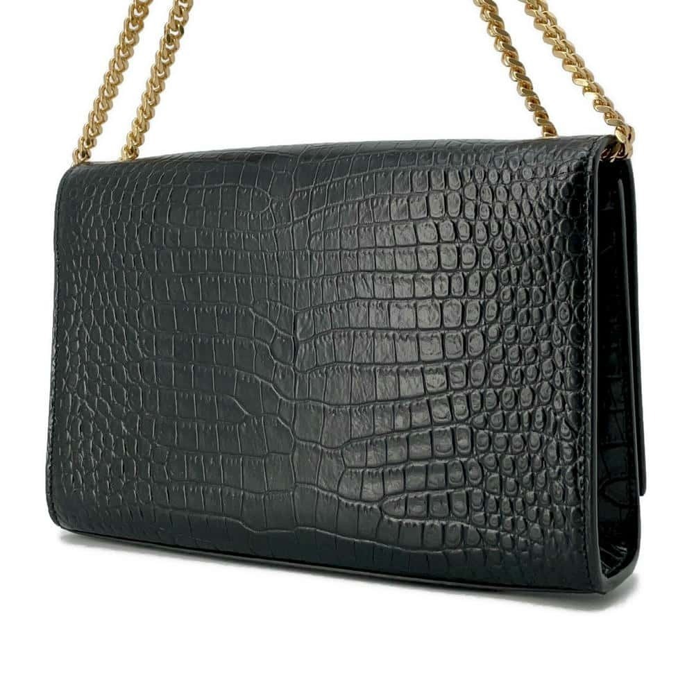 Saint Laurent Chain Black Shoulder Bag Embossed Leather Paris Tassel